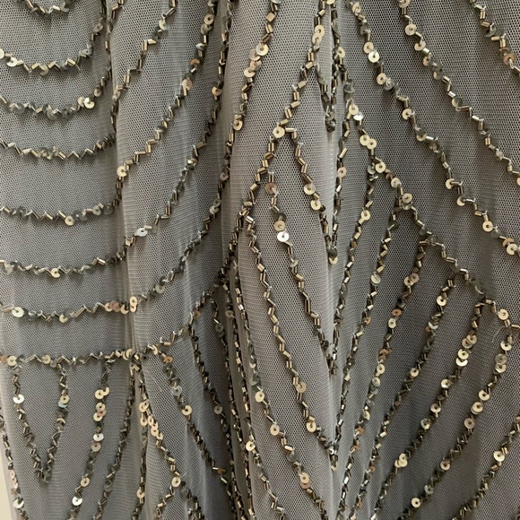 Adrianna Papell ArtDeco Beaded Blouson Gown Lead - Picture 5 of 6